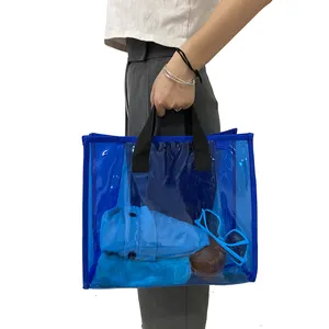 2024 New Design Fashion See Through Water Resistant Large Carrying Women's Casual Clear PVC Shopping Tote Bag