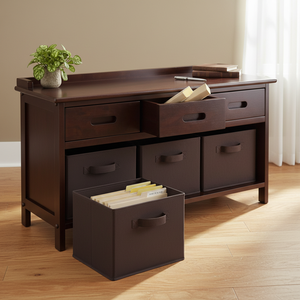 Adriana panca portaoggetti 4 pezzi con 3 cestini in tessuto cioccolato pieghevoli per Desktop e cassettiere - Product Image 3