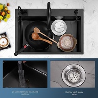 Évier sous-plan à trois trous en acier inoxydable noir avec rebord de travail intégré pour meuble de cuisine de villa, fourniture OEM