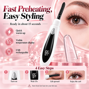 <b>Heated</b> Eyelash <b>Curler</b> USB Rechargeable 3 Temperature Settings Digital Display ABS Lash Styling Tool - Product Image 1