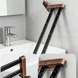 Porte-serviettes en noyer <span class=keywords><strong>sans</strong></span> perçage, barre à serviettes de salle de bain, double barre, fixation murale, rangement pour serviettes de salle de bain, porte-serviettes suspendu - Product Image 4