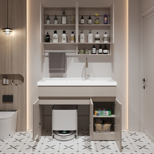 Modern <b>Wall</b>-Mounted Bathroom Vanity Ceramic Basin 60-Inch <b>Rectangle</b> MDF Cabinet Contemporary Design 3-Year Warranty Eco-Friendly - Product Image 3