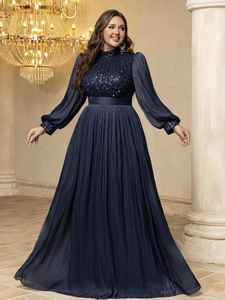 Robes de soirée maxi à col montant et manches lanternes avec patchwork de sequins pour femmes grandes tailles, parfaites pour les demoiselles <span class=keywords><strong>d</strong></span>'<span class=keywords><strong>honneur</strong></span> et les occasions formelles - Product Image 2