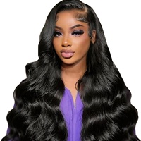 Perruques Lace Front Mumeng 13x4 Body Wave 1B Cheveux Vierges Bruns Longs Ondulés Densité 180, Peuvent Être Permanentes et Teintes