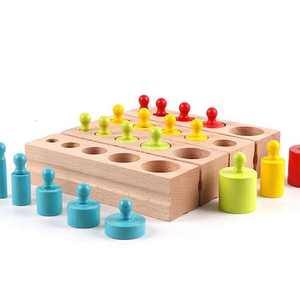 Outils d'enseignement en bois <span class=keywords><strong>Montessori</strong></span>, jouets à douille cylindrique, blocs de cylindres à boutons, bon marché, offre spéciale, 2022 - Product Image 5