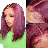 Ombre 99J Rote Gerade Kurze Bob-Perücken aus Echthaar Burgunderrote Lace-Front-Perücke Klebefreie HD-Lace-Frontal Echthaarperücke für Schwarze Frauen