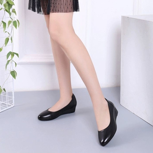 Chaussures habillées confortables en cuir noir à bout rond pour <span class=keywords><strong>femme</strong></span>, chaussures décontractées de bureau pour dames, chaussures compensées antidérapantes, dessus en cuir synthétique - Product Image 3