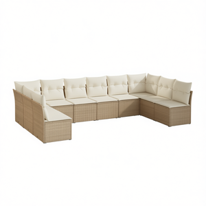 Conjunto de Sofás de Jardín de Ratán PE Beige, Muebles Modulares para Exteriores, 10 Plazas, Diseño Contemporáneo - Product Image 1