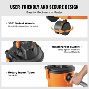 Puissant 6 pics HP humide/sec 5 gallons aspirateur petit magasin Vac tapis débris poils d'animaux voiture 2-en-1 crevasse buse souffleur - Product Image 5