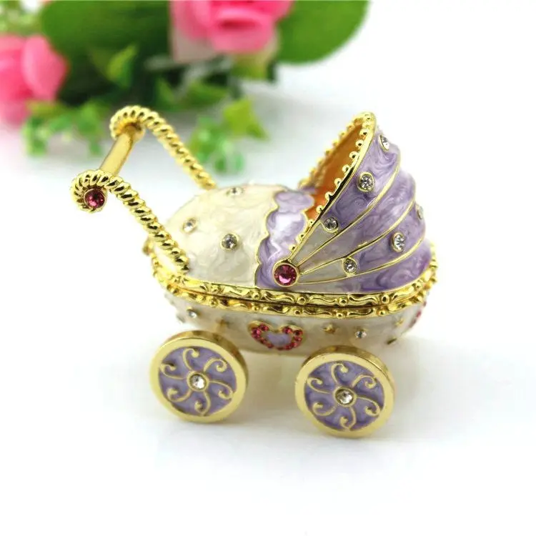 New Product Ideas 2023 Gifts Pink Baby Carriage Stroller Jewelry Luxury Trinket Box Handmade Enameled Decorative Gift