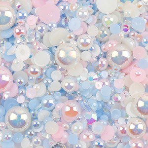 半円形パール樹脂ダイヤモンド、電気メッキネイルドリル、混合フラットパールケースDIYジュエリー樹脂アクセサリー - Product Image 1