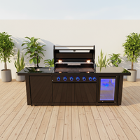 Îlot BBQ modulaire d'extérieur en acier inoxydable/noir avec réfrigérateur et évier pour patio et jardin