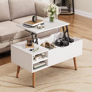 Table basse moderne en métal SENYU avec mécanisme de réglage de la hauteur, plateau coulissant et rangement dissimulé 80x40x61.5cm - Product Image 1