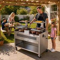 Chariot de barbecue moderne en acier inoxydable durable à hauteur réglable pour la cuisson au charbon de bois à l'argentin