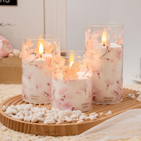 Bougie pilier LED scintillante à la fleur de cerisier, à piles, en verre, lot de 3, pour mariage, fête, décoration de la maison