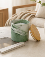Bougie parfumée en cire de soja dans un pot en céramique marbrée avec couvercle en bambou, décoration d'intérieur personnalisée, cadeau OEM
