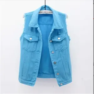 Women 4XL coat Factory customized button outfit jeans jacket 8 colors plain clothing wholesale 2023 denim vest for women