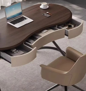 Escritorio de madera maciza de cuero de sillín Simple moderno de lujo de gama alta con cuero de nogal para estudio en casa dormitorio Oficina - Product Image 6