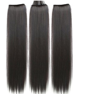 Extensiones de cabello humano liso de tres piezas, con clip, sin costuras, largas, negras, para mujer. - Product Image 5