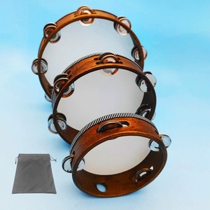 Wholesale Vintage Brown Wooden Tambourine <b>Drum</b> With Synthetic Skin Single Row Metal Jingles <b>For</b> Performance - Product Image 2