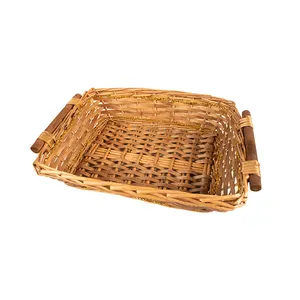 Basket Storages Wicker Basket Willow Storage Basket With Wooden Handles For Kitchen Food