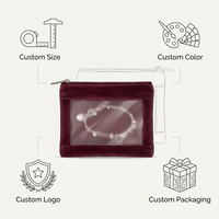 Pochette à bijoux en velours avec fenêtre transparente, sac de voyage de luxe en velours à fermeture éclair, étui de rangement pour bijoux, pochette de présentation, sacs anti-poussière