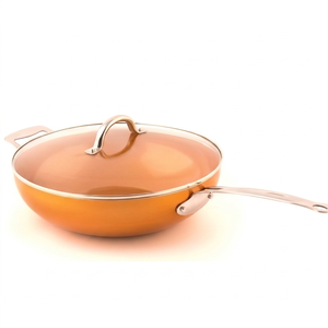 Modern Orange Saute Pan With Glass Lid Stainless Steel Handle Ceramic Non-Stick Coating <b>For</b> Kitchen And <b>Induction</b> Cooker Use - Product Image 1