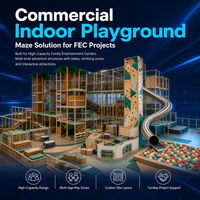 Laberinto de juegos interior comercial con certificación CE ASTM, estructura de juego de madera, plástico y cuerda con tobogán para recreación comercial FEC