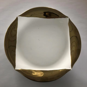 Assiette de présentation en porcelaine blanche avec bord doré, motif griffe d'ours, plat en céramique doré en forme de coquille, <span class=keywords><strong>plateau</strong></span> de service pour aliments - Product Image 6