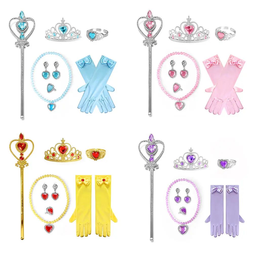 FZ017 Elsa and Anna Princess Dress Up Costume Accessory Kid Girls Gloves Wand Crown Necklace Bracelet Necklace Jewelry Set