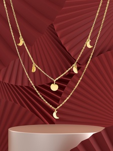 <span class=keywords><strong>Collana</strong></span> a Doppio Strato con Ciondolo <span class=keywords><strong>Luna</strong></span> in Acciaio Inossidabile Placcato Oro Lucidato, Catena a Maglie, Squisita per Donne - Product Image 2
