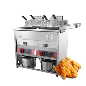 Stainless Steel French Fries Machine 2 Tank 2 Basket Commercial Potato Chip Fryer Gas Deep Fryer