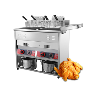 Machine à frites en acier inoxydable 2 réservoirs 2 paniers Friteuse commerciale à chips Friteuse à gaz - Product Image 1