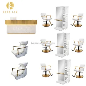 Super September Fashion White And Gold Salon Furniture Set Beauty Hair Barber Equipment Set