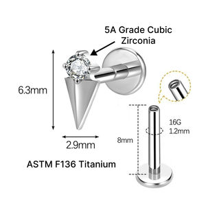 <span class=keywords><strong>Labret</strong></span> en titane ASTM F136 JIAXIN 16G à filetage interne avec CZ rond 5A et pointe triangulaire pour <span class=keywords><strong>piercing</strong></span> hélix - Product Image 2