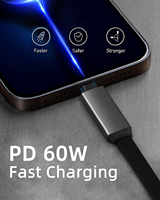 Câble de chargement de données 2 en 1 PD60W USB C à Type C/Lighting Câble de chargement rapide USB en alliage de zinc pour téléphone portable