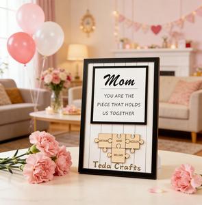 Panneau de table en bois personnalisé pour la fête des mères, puzzle avec nom, <span class=keywords><strong>cadeau</strong></span> pour maman - Product Image 6