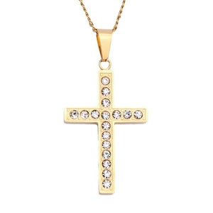 Nouveau Collier Pendentif Croix en Acier Inoxydable Poli Miroir et Cristal, Plaqué Or, Style Chaînes Tendance, Vente en Gros Personnalisée 2024 - Product Image 1