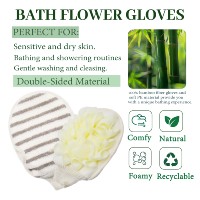 Gant de douche double face avec éponge intégrée, gant exfoliant rayé pour le corps, avec manchette élastique