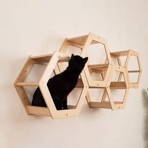 Rustic Wood Cat Wall Climbing shelves Cat Wall Mounted Hexagon Furniture Minimalistic Wooden Cat Tree