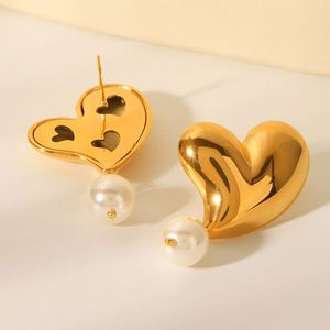 New Arrivals Large <b>Pearl</b> Heart Stud <b>Earrings</b> Fashion Non Tarnish Stainless Steel Gold Plated Irregular Heart-shaped <b>Earrings</b> - Product Image 3