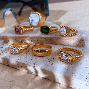 Tùy Chỉnh Hình Chữ Nhật Pha Lê Vòng Trang Sức 18K Mạ Vàng Thép Không Gỉ Zircon Nhẫn Đối Với Phụ Nữ - Product Image 1