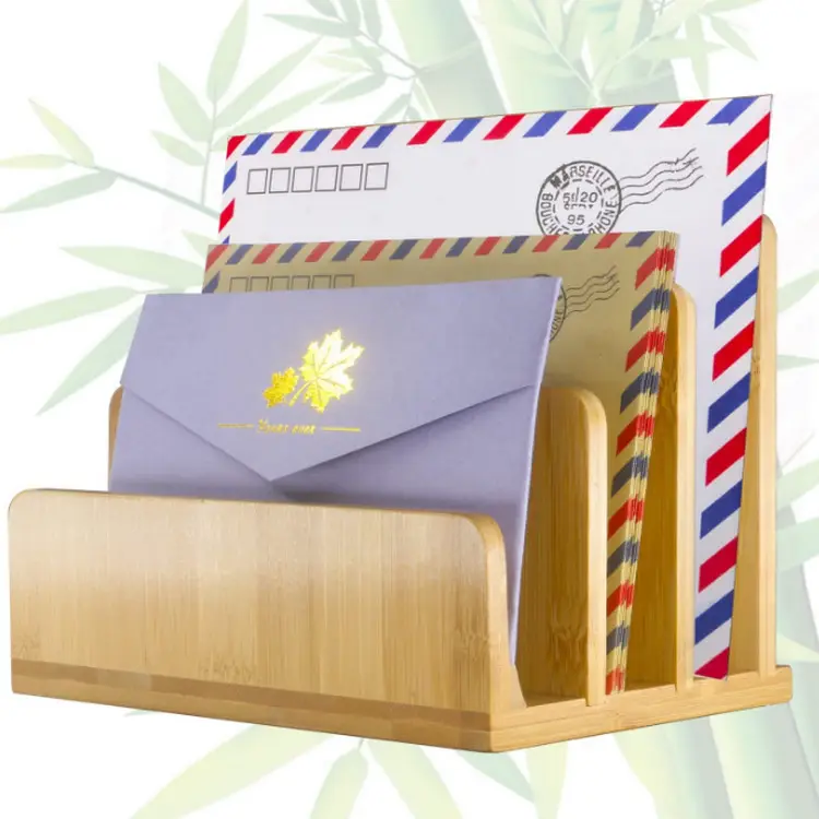 Adjustable Countertop Bamboo Wood 3 Slots File Folder Holder Desk File Paper Mail Organizer