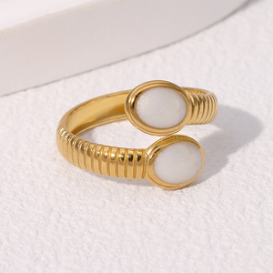 Anello da Donna Trendy in Stile Europeo e Americano, Gioiello in Acciaio Inossidabile Placcato Oro, Fascia Apribile di Alta Qualità ALN26032221 - Product Image 3