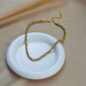 European American Minimalist Color Blocked Mesh Braided Chain <b>Titanium</b> Steel Punk Hip Hop Metal Clavicle <b>Necklace</b> Party Gold - Product Image 3