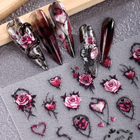 Autocollants 3D en relief pour nail art, motif fleur rose sombre gothique, décalcomanies autocollantes fines en feuille, pour manucure DIY, certifiés CPNP