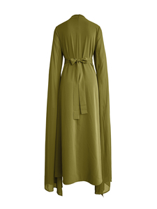 Vestido Elegante de Estilo Atmosférico con Cuello Redondo y Pliegues, Manga Larga, Antiarrugas, para Bodas y Reuniones en Interiores (1 Pieza, ODM) - Product Image 3
