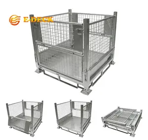 Collapsible Stackable Steel Metal Folding Galvanized Stillage Cage With Lid