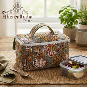 Floral Quilted <b>Makeup</b> <b>Bag</b> Cotton <b>Vanity</b> Organizer Travel Cosmetic Case Zipper Toiletry <b>Bag</b> - Product Image 5
