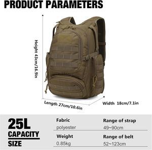 <span class=keywords><strong>Sac</strong></span> à <span class=keywords><strong>dos</strong></span> tactique en denim personnalisé de 25 L avec fermeture à glissière, sacs à <span class=keywords><strong>dos</strong></span> de randonnée Molle pour le camping et les voyages - Product Image 2